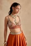 Shop Kalista Orange Silk, Viscose Georgette Embroidery, Sequins, Zari, Yamika Lehenga Set Online at Aza Fashions Shop_Kalista_Orange Silk, Viscose Georgette Embroidery, Sequins, Zari, Yamika Lehenga Set _Online_at_Aza_Fashions