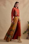 Kalista Multi Color Viscose, Silk Embroidery Collared Revah Shirt And Printed Skirt Set Online at Aza Fashions Kalista_Multi Color Viscose, Silk Embroidery Collared Revah Shirt And Printed Skirt Set _Online_at_Aza_Fashions