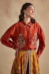 Shop Kalista Multi Color Viscose, Silk Embroidery Collared Revah Shirt And Printed Skirt Set Online at Aza Fashions Shop_Kalista_Multi Color Viscose, Silk Embroidery Collared Revah Shirt And Printed Skirt Set _Online_at_Aza_Fashions