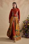 Shop Kalista Multi Color Viscose, Silk Embroidery Collared Revah Shirt And Printed Skirt Set at Aza Fashions Shop_Kalista_Multi Color Viscose, Silk Embroidery Collared Revah Shirt And Printed Skirt Set _at_Aza_Fashions
