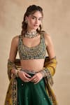 Buy Kalista Green Viscose, Silk Embroidery, Zari, Shanaya Geometric Blouse And Sharara Set Buy_Kalista_Green Viscose, Silk Embroidery, Zari, Shanaya Geometric Blouse And Sharara Set