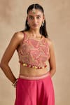Buy Kalista Pink Viscose, Silk Embroidery, Sequins, Raiba Geometric Blouse Sharara Set Buy_Kalista_Pink Viscose, Silk Embroidery, Sequins, Raiba Geometric Blouse Sharara Set