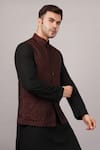 Abraham And Thakore Maroon Silk Tanchoi Jali Bundi Online at Aza Fashions Abraham And Thakore_Maroon Silk Tanchoi Jali Bundi _Online_at_Aza_Fashions