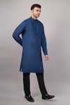Buy_Abraham And Thakore_Blue Linen Cutwork Yoke Kurta _Online_at_Aza_Fashions