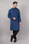 Buy_Abraham And Thakore_Blue Linen Cutwork Yoke Kurta _at_Aza_Fashions