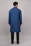 Shop_Abraham And Thakore_Blue Linen Cutwork Yoke Kurta _at_Aza_Fashions
