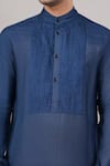 Abraham And Thakore_Blue Linen Cutwork Yoke Kurta _at_Aza_Fashions