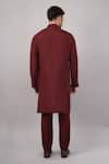 Shop_Abraham And Thakore_Maroon Linen Cut Work Yoke Kurta _at_Aza_Fashions