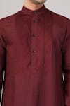 Abraham And Thakore_Maroon Linen Cut Work Yoke Kurta _at_Aza_Fashions
