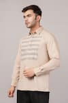 Shop Abraham And Thakore Beige Poplin Stripe Yoke Shirt Online at Aza Fashions Shop_Abraham And Thakore_Beige Poplin Stripe Yoke Shirt _Online_at_Aza_Fashions