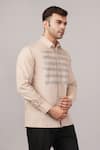 Abraham And Thakore Beige Poplin Stripe Yoke Shirt at Aza Fashions Abraham And Thakore_Beige Poplin Stripe Yoke Shirt _at_Aza_Fashions