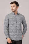 Abraham And Thakore Black Poplin Small Dash Pattern Shirt at Aza Fashions Abraham And Thakore_Black Poplin Small Dash Pattern Shirt _at_Aza_Fashions