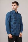 Abraham And Thakore Blue Poplin Dash Pattern Shirt Online at Aza Fashions Abraham And Thakore_Blue Poplin Dash Pattern Shirt _Online_at_Aza_Fashions