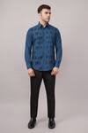Shop Abraham And Thakore Blue Poplin Dash Pattern Shirt Online at Aza Fashions Shop_Abraham And Thakore_Blue Poplin Dash Pattern Shirt _Online_at_Aza_Fashions