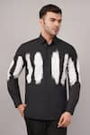 Buy Abraham And Thakore Black Poplin Brushstroke Pattern Shirt at Aza Fashions Buy_Abraham And Thakore_Black Poplin Brushstroke Pattern Shirt _at_Aza_Fashions