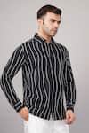 Shop Abraham And Thakore Black Poplin Crazy Dash Stripes Pattern Shirt Online at Aza Fashions Shop_Abraham And Thakore_Black Poplin Crazy Dash Stripes Pattern Shirt _Online_at_Aza_Fashions