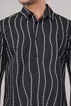 Abraham And Thakore Black Poplin Crazy Dash Stripes Pattern Shirt at Aza Fashions Abraham And Thakore_Black Poplin Crazy Dash Stripes Pattern Shirt _at_Aza_Fashions