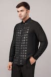 Abraham And Thakore Black Silk Applique Foil Shirt at Aza Fashions Abraham And Thakore_Black Silk Applique Foil Shirt _at_Aza_Fashions
