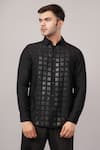 Buy Abraham And Thakore Black Silk Applique Foil Shirt at Aza Fashions Buy_Abraham And Thakore_Black Silk Applique Foil Shirt _at_Aza_Fashions