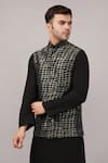 Buy_Abraham And Thakore_Black Silk, Cotton Lattice Brocade Bundi _Online_at_Aza_Fashions