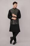 Abraham And Thakore_Black Silk, Cotton Lattice Brocade Bundi _at_Aza_Fashions