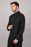 Abraham And Thakore Black Silk Tanchoi Jali Jacket at Aza Fashions Abraham And Thakore_Black Silk Tanchoi Jali Jacket _at_Aza_Fashions