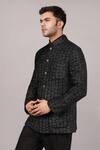 Abraham And Thakore Black Silk Foil Printing Velvet And Jacket Online at Aza Fashions Abraham And Thakore_Black Silk Foil Printing Velvet And Jacket _Online_at_Aza_Fashions