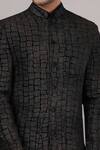 Abraham And Thakore Black Silk Foil Printing Velvet And Jacket at Aza Fashions Abraham And Thakore_Black Silk Foil Printing Velvet And Jacket _at_Aza_Fashions