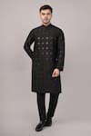 Buy_Abraham And Thakore_Black Silk Applique Foil Kurta _at_Aza_Fashions