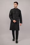 Abraham And Thakore_Black Silk Applique Foil Kurta _Online_at_Aza_Fashions