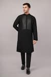 Abraham And Thakore_Black Silk Foil Pintuck Kurta _Online_at_Aza_Fashions