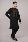 Shop_Abraham And Thakore_Black Silk Foil Pintuck Kurta _Online_at_Aza_Fashions