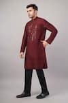 Abraham And Thakore Red Dupion, Silk Sequins Dash Pattern Kurta Online at Aza Fashions Abraham And Thakore_Red Dupion, Silk Sequins Dash Pattern Kurta _Online_at_Aza_Fashions
