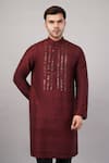 Buy Abraham And Thakore Red Dupion, Silk Sequins Dash Pattern Kurta at Aza Fashions Buy_Abraham And Thakore_Red Dupion, Silk Sequins Dash Pattern Kurta _at_Aza_Fashions