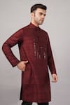 Shop Abraham And Thakore Red Dupion, Silk Sequins Dash Pattern Kurta Online at Aza Fashions Shop_Abraham And Thakore_Red Dupion, Silk Sequins Dash Pattern Kurta _Online_at_Aza_Fashions