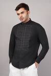 Abraham And Thakore Black Poplin Embroidery Dori Yoke Pattern Shirt Online at Aza Fashions Abraham And Thakore_Black Poplin Embroidery Dori Yoke Pattern Shirt _Online_at_Aza_Fashions