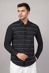 Buy Abraham And Thakore Black Poplin Pleated Stripes Pattern Shirt at Aza Fashions Buy_Abraham And Thakore_Black Poplin Pleated Stripes Pattern Shirt _at_Aza_Fashions