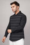 Abraham And Thakore Black Poplin Pleated Stripes Pattern Shirt at Aza Fashions Abraham And Thakore_Black Poplin Pleated Stripes Pattern Shirt _at_Aza_Fashions