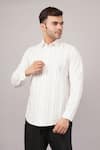 Abraham And Thakore White Poplin Pleated Stripes Pattern Shirt Online at Aza Fashions Abraham And Thakore_White Poplin Pleated Stripes Pattern Shirt _Online_at_Aza_Fashions