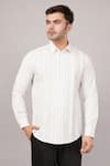 Buy Abraham And Thakore White Poplin Pleated Stripes Pattern Shirt at Aza Fashions Buy_Abraham And Thakore_White Poplin Pleated Stripes Pattern Shirt _at_Aza_Fashions