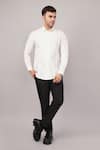 Abraham And Thakore White Poplin Pleated Stripes Pattern Shirt at Aza Fashions Abraham And Thakore_White Poplin Pleated Stripes Pattern Shirt _at_Aza_Fashions
