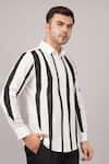 Abraham And Thakore Ivory Cotton Crazy Stripe Pattern Shirt Online at Aza Fashions Abraham And Thakore_Ivory Cotton Crazy Stripe Pattern Shirt _Online_at_Aza_Fashions