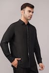Abraham And Thakore Black Silk Metal Disk Pattern Shirt Online at Aza Fashions Abraham And Thakore_Black Silk Metal Disk Pattern Shirt _Online_at_Aza_Fashions