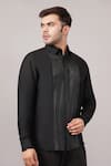 Buy Abraham And Thakore Black Silk Foil Pintuck Shirt at Aza Fashions Buy_Abraham And Thakore_Black Silk Foil Pintuck Shirt _at_Aza_Fashions