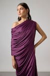 Buy NA-KA Wine Satin One Shoulder Pleated Top And Draped Skirt Set Online at Aza Fashions Buy_NA-KA_Wine Satin One Shoulder Pleated Top And Draped Skirt Set _Online_at_Aza_Fashions