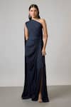 NA-KA Blue Georgette One Shoulder Gathered Gown Online at Aza Fashions NA-KA_Blue Georgette One Shoulder Gathered Gown _Online_at_Aza_Fashions