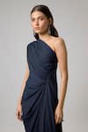Buy NA-KA Blue Georgette One Shoulder Gathered Gown Online at Aza Fashions Buy_NA-KA_Blue Georgette One Shoulder Gathered Gown _Online_at_Aza_Fashions