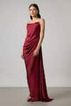 NA-KA Maroon Satin Cowl Neck Gown Online at Aza Fashions NA-KA_Maroon Satin Cowl Neck Gown _Online_at_Aza_Fashions
