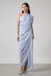 NA-KA Blue Georgette Off-shoulder Off Cowl Gown With Drape Online at Aza Fashions NA-KA_Blue Georgette Off-shoulder Off Cowl Gown With Drape _Online_at_Aza_Fashions