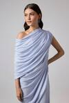 Buy NA-KA Blue Georgette Off-shoulder Off Cowl Gown With Drape Online at Aza Fashions Buy_NA-KA_Blue Georgette Off-shoulder Off Cowl Gown With Drape _Online_at_Aza_Fashions
